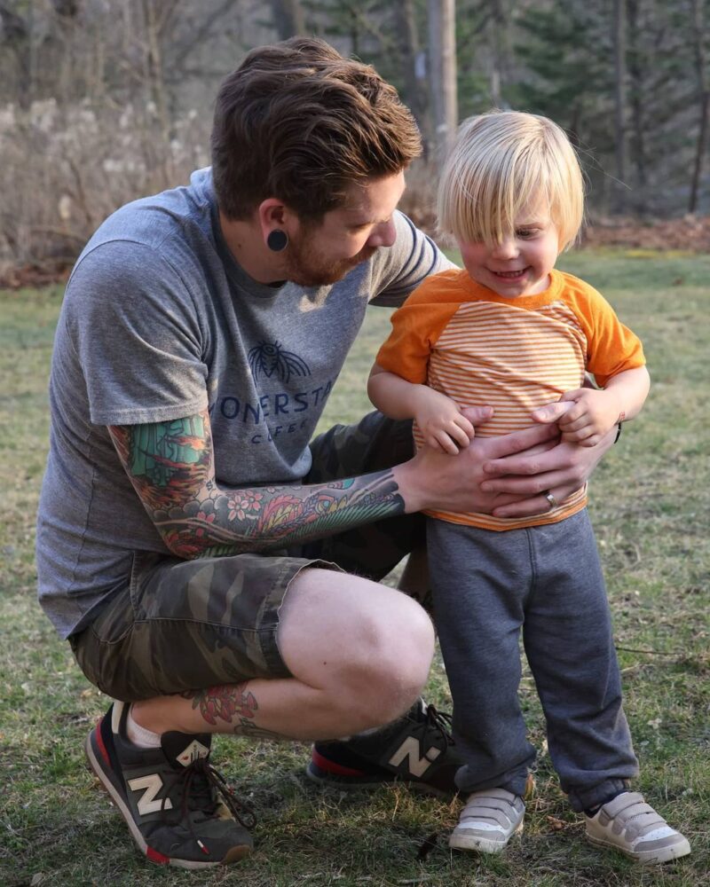 Jared Dennison with his son