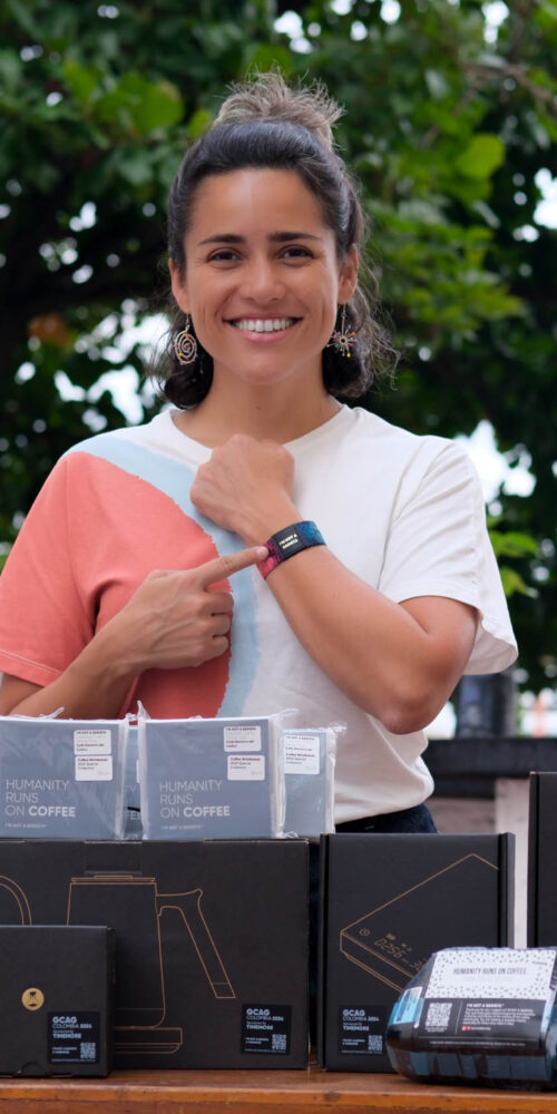 Maria Lucia GCAG sponsored coffee tools from TIMEMORE Lilydrip and I'M NOT A BARISTA Wristbands